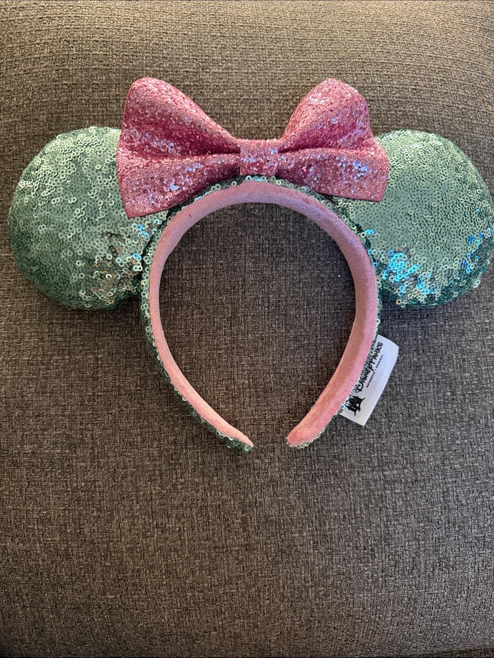 Disney Sequin Minnie Ears Headband in Green and Pink